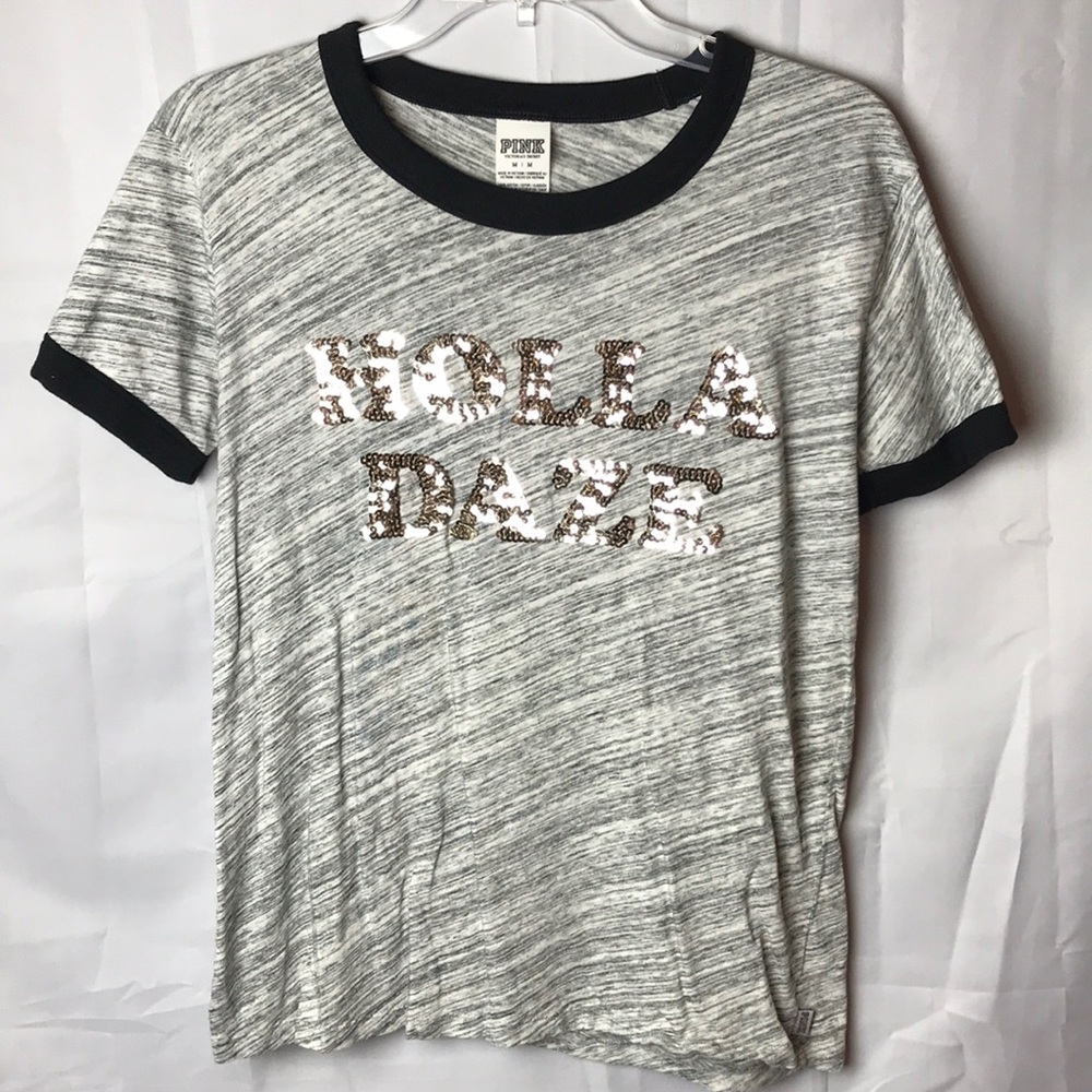 PINK VS holla daze top tee Christmas bling M